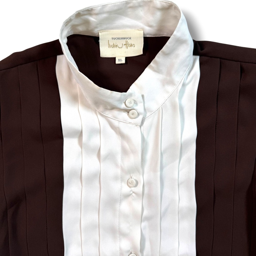 Tuckernuck x India Hicks Pleated Chocolate Ivory Grove Blouse Women's XL